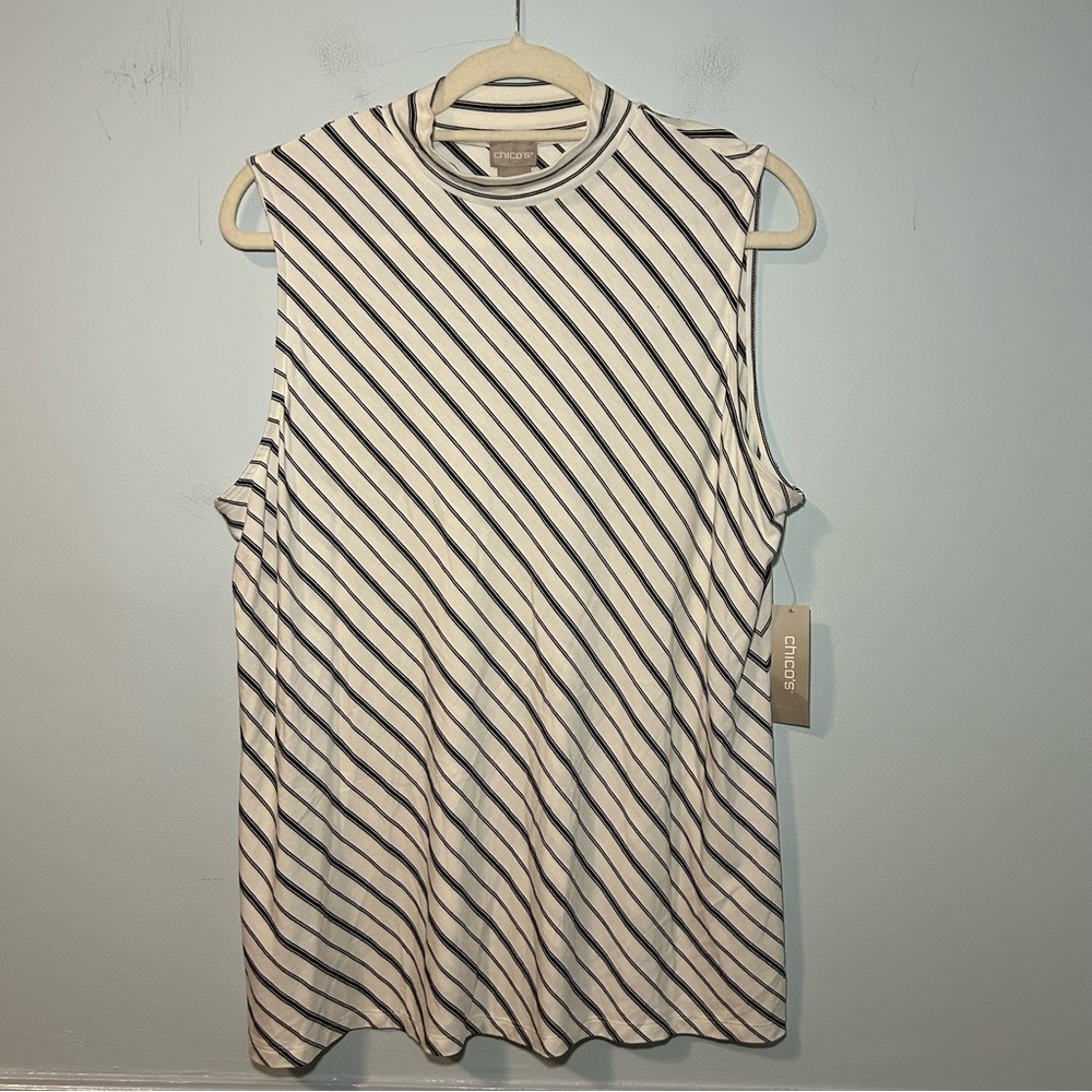 NWT Chico’s White & Black Stripe Mock Neck Basic Knit Tank Size XL
